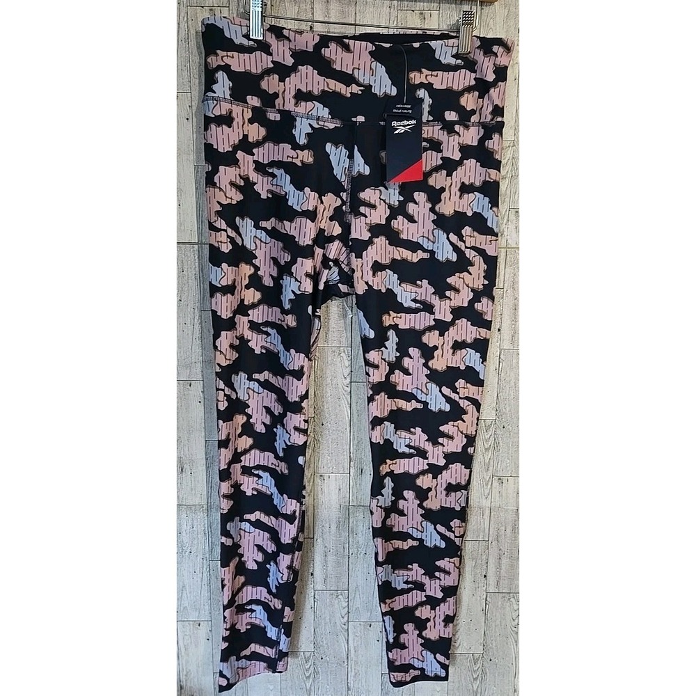 Reebok Training Leggings XL Camo Blue Pink Speedwick Athletic Womens NEW